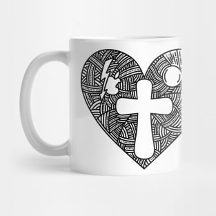 The cross of Jesus Christ drawn inside the heart. Mug